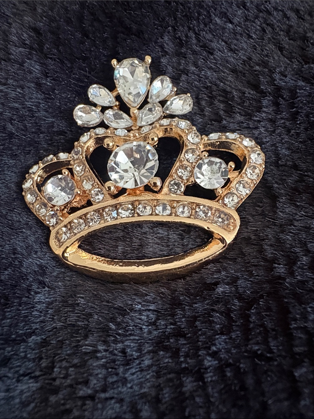 Gold Crown Brooch with Clear Crystals - Elegant Sparkle